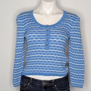 Mother The Toss Up Henley Knit 1/2 Button Long Sleeve Cotton Blend Sweater S